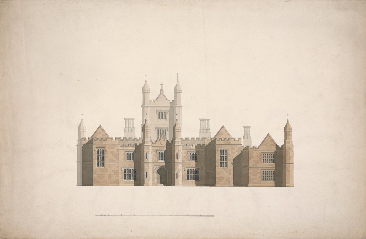 Alzado de una propuesta de diseño para Cambridge Colleges de William Wilkins
