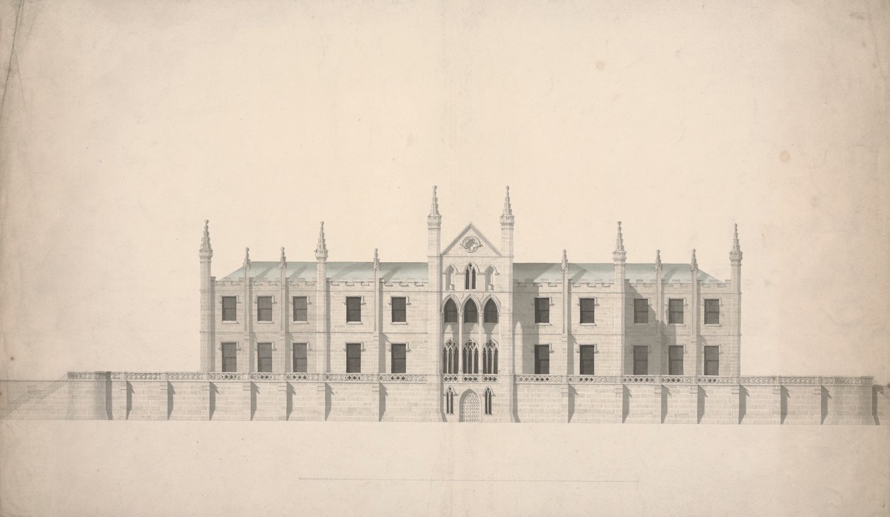 Alzado de una propuesta de diseño para Cambridge Colleges de William Wilkins