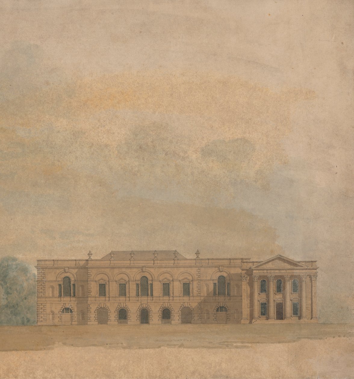 Alzado de una propuesta de diseño para Cambridge Colleges de William Wilkins