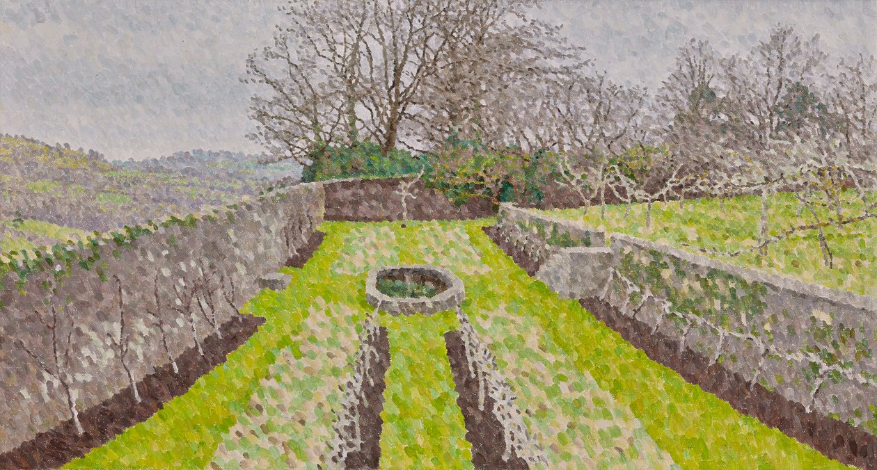 Jardín de la piscina, invierno, 2019 (óleo sobre lienzo) de William Wilkins