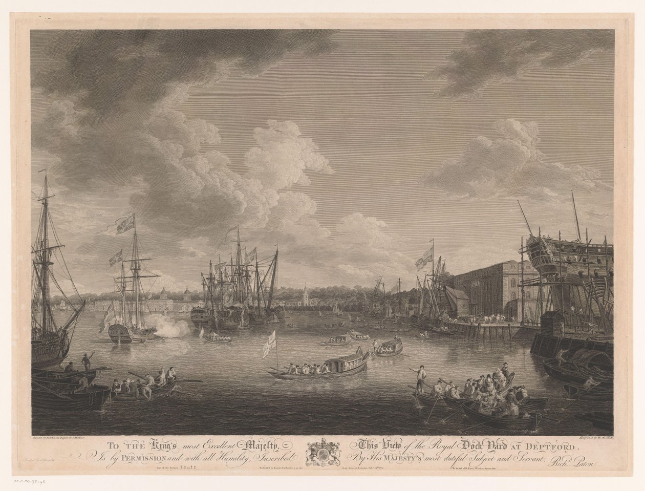 Vista del astillero de Deptford (...) Vista del Royal Dock Yark en Deptford (...) (título sobre el objeto) de William Woollett