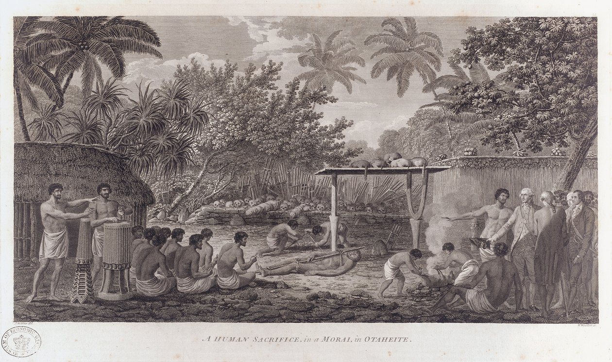 Sacrificio humano en Tahití en el Pacífico Sur, c1773 de William Woollett