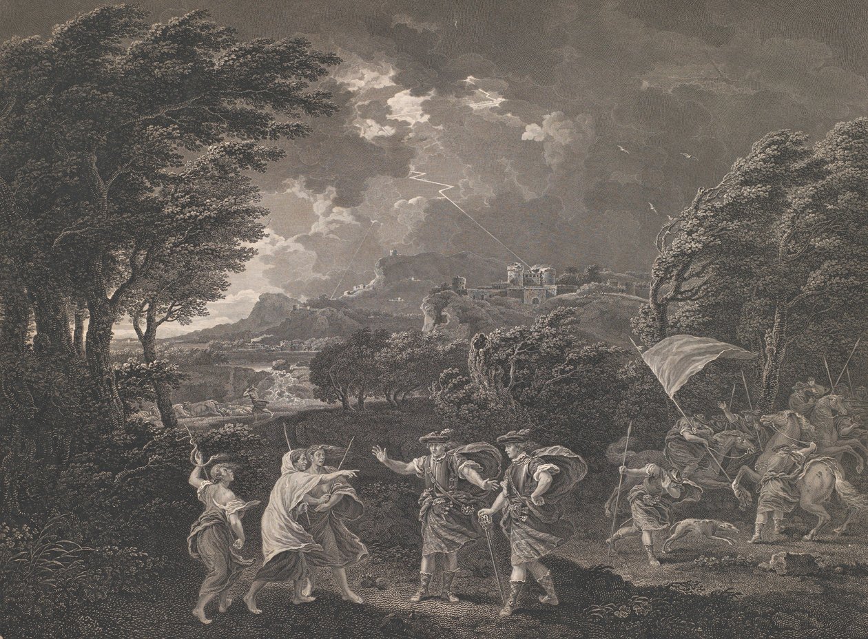Macbeth y las brujas, Shakespeare, Macbeth, Acto 1, Escena 1, 1770 de William Woollett