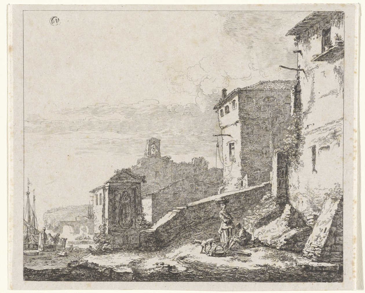 Vista de un pueblo en un puerto de William Young Ottley (possibly)