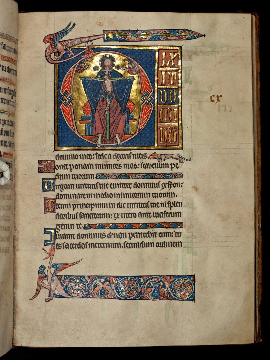 Ms 322 f.113r Salmo 109, inicial D, La Santísima Trinidad, ilustración del 