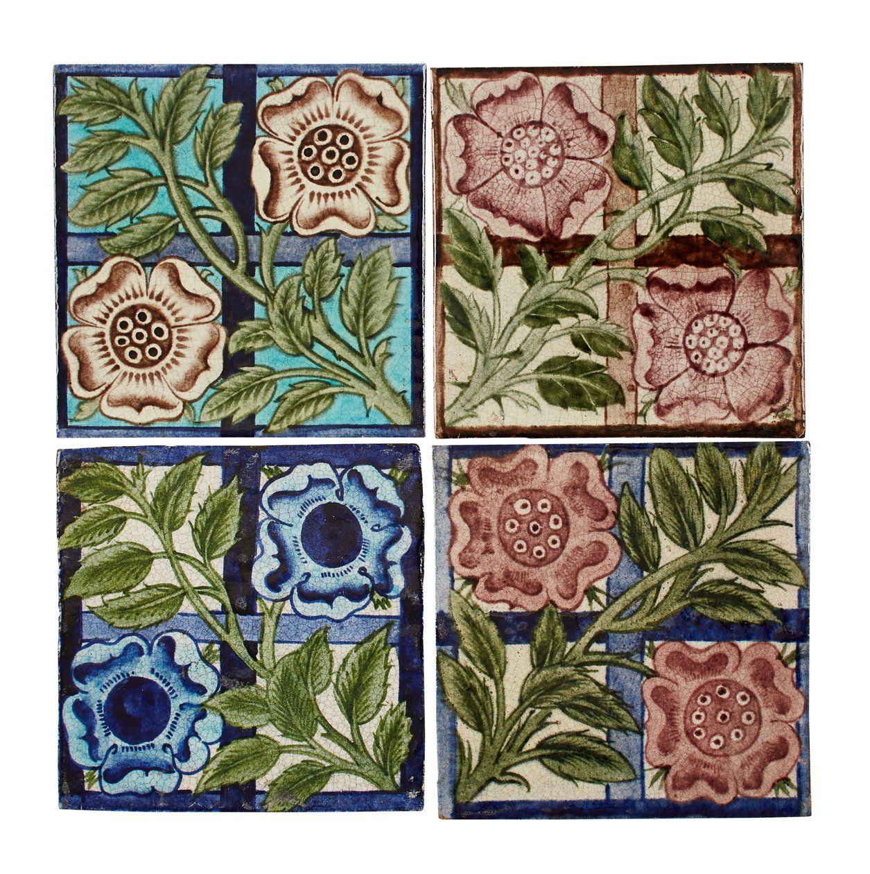 Cuatro azulejos "Rose Trellis", nº 661 de William de Morgan
