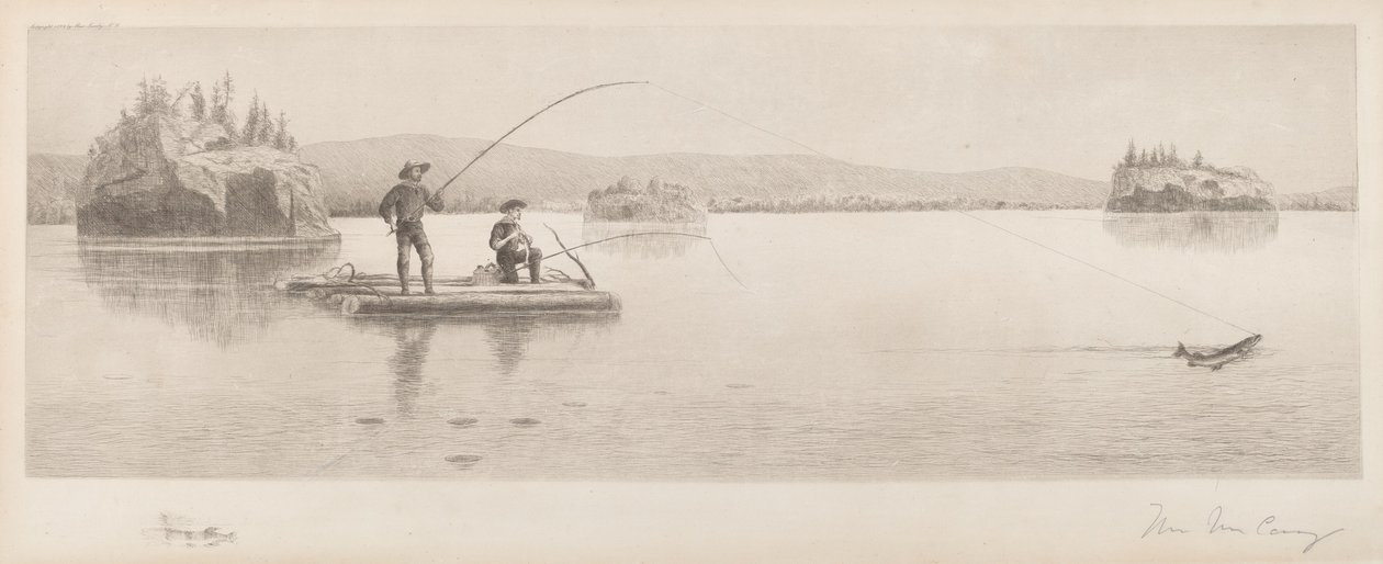 Sin título (Pesca en balsa de troncos) de William de la Montagne Cary