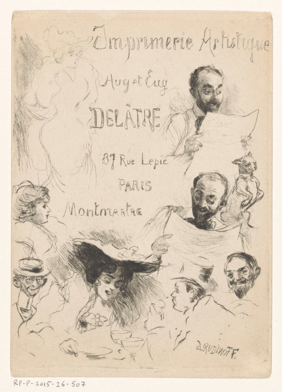 Tarjeta de visita del impresor Eugène Delâtre en París de Willibald Wolf Rudinoff