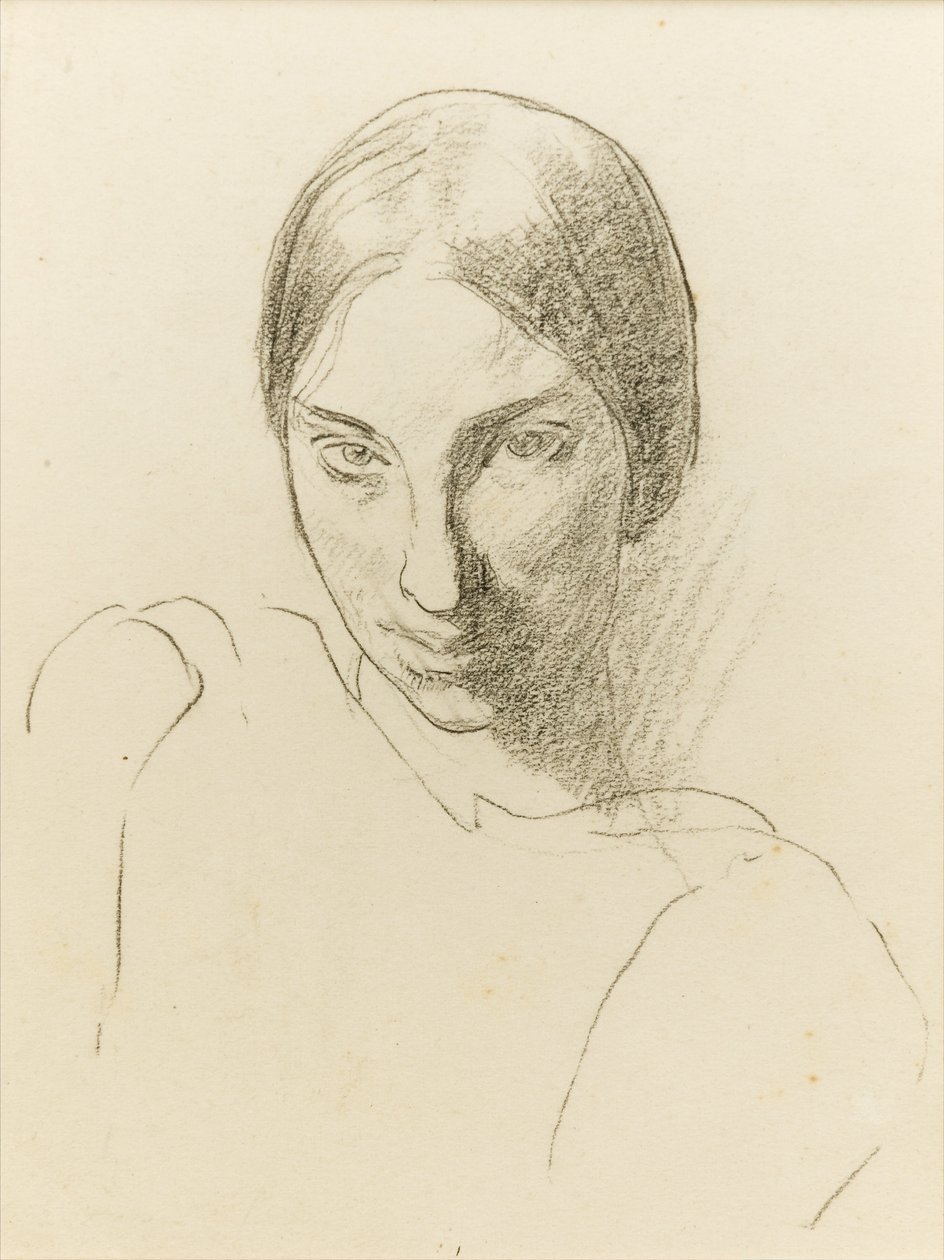 Autorretrato, c.1923 (tiza negra sobre papel) de Winifred Knights