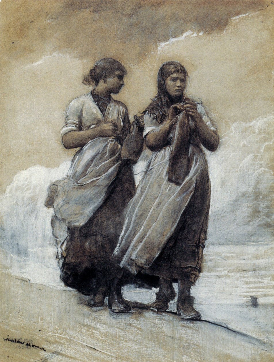 Chicas pescadoras en la orilla, Tynemouth de Winslow Homer