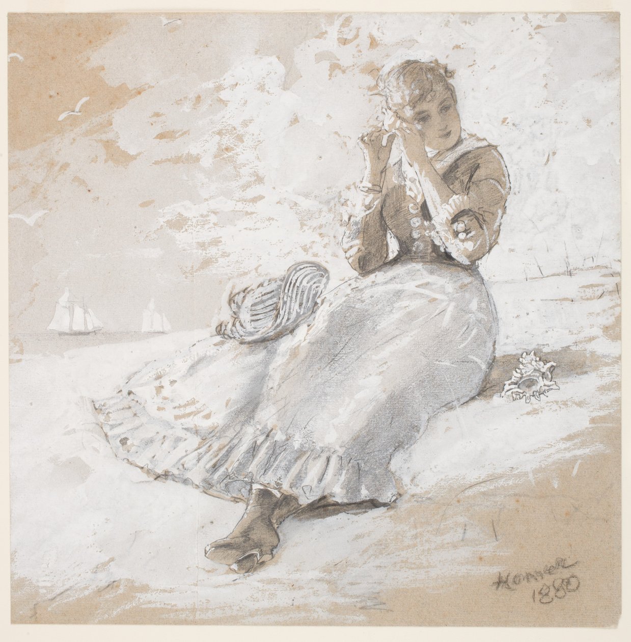 Niña con concha en el oído, 1880 de Winslow Homer