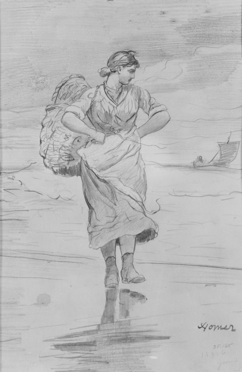 Una pescadora en la playa (Boceto para la ilustración de «La marea subiente») de Winslow Homer
