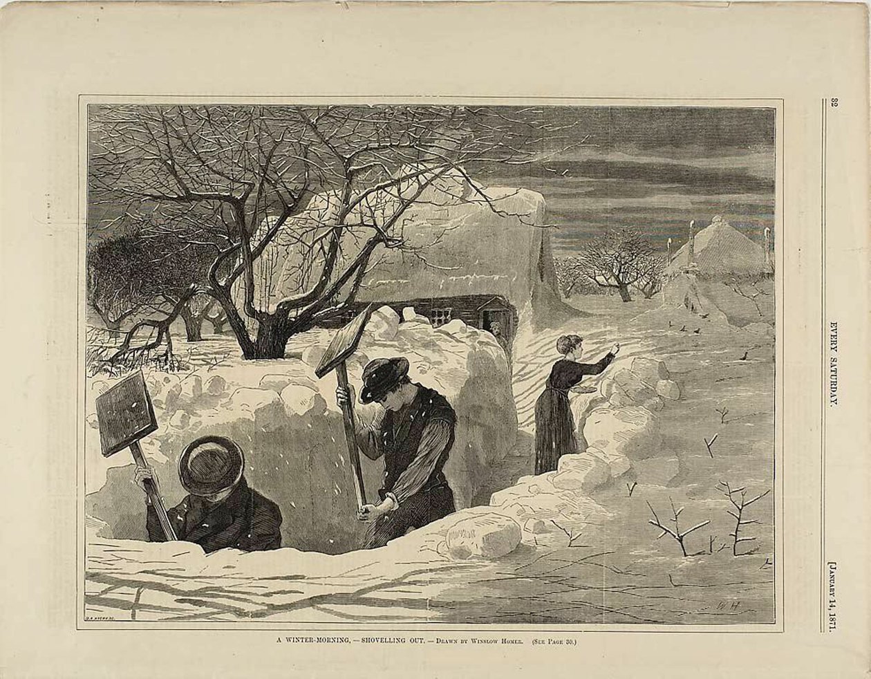 Una mañana de invierno sacando la pala de Winslow Homer