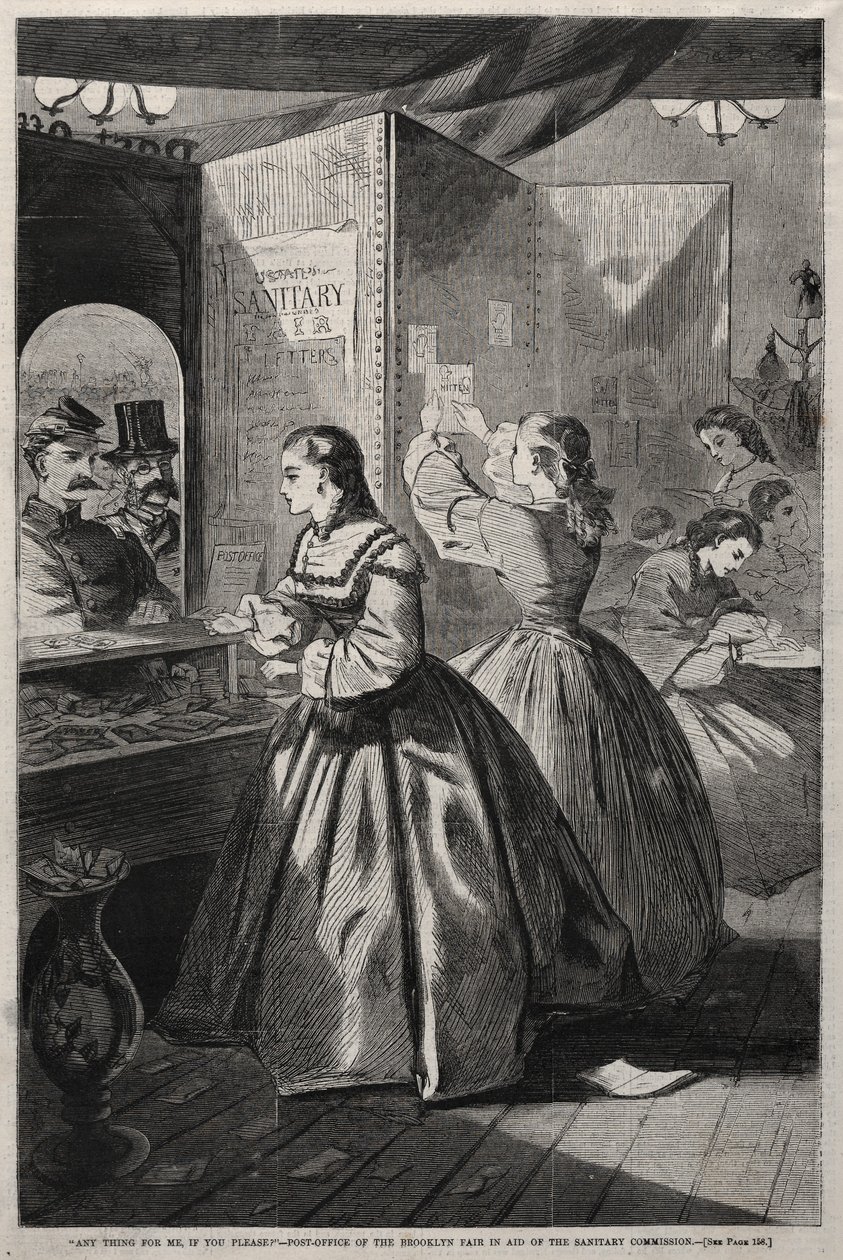 ¿Algo para mí, por favor? - Oficina de correos de la Feria de Brooklyn en ayuda..., 1864 de Winslow Homer