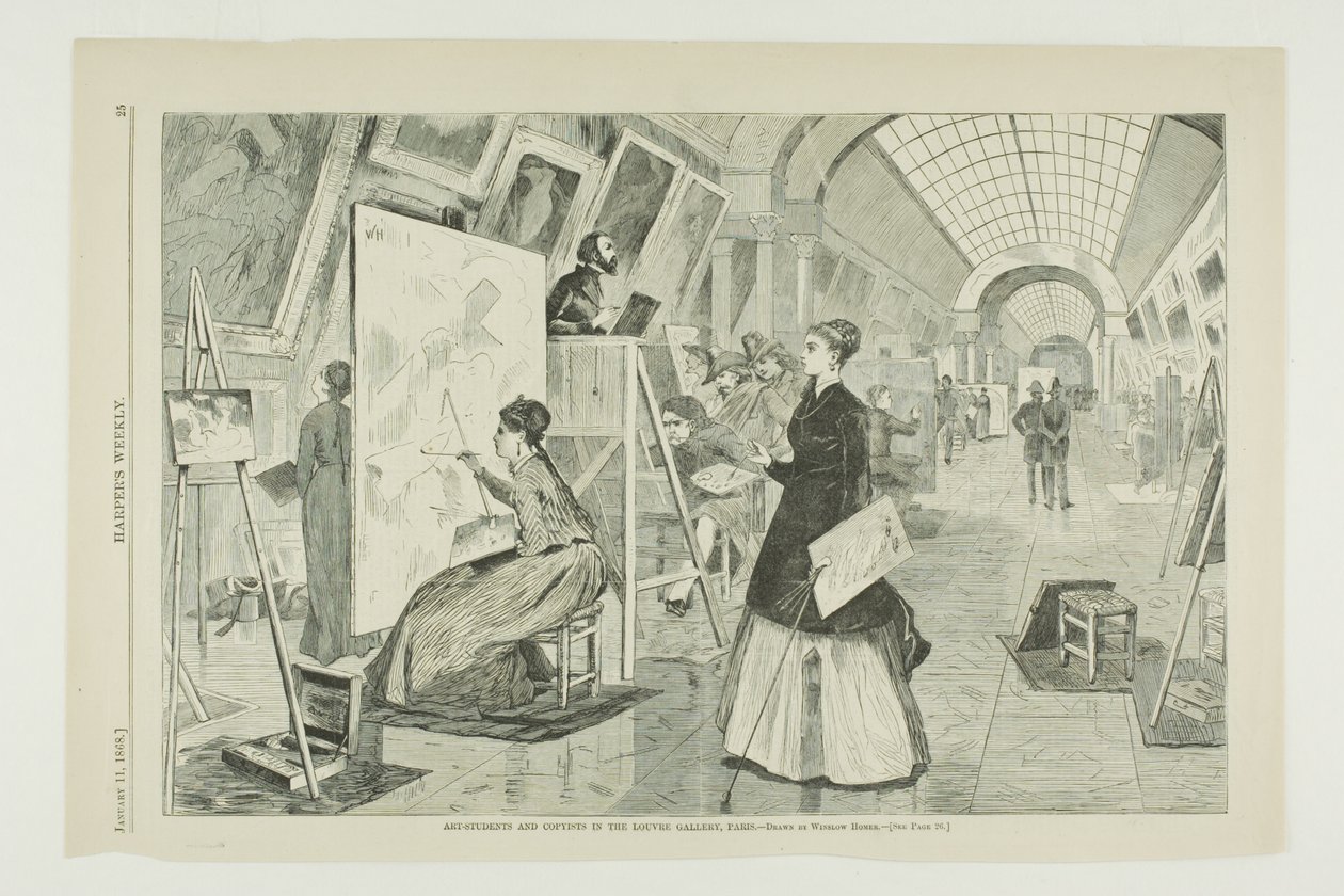 Estudiantes de arte y copistas en la Galería del Louvre, París de Winslow Homer