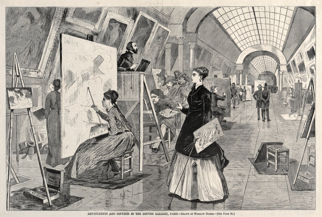 Estudiantes de arte y copistas en la Galería del Louvre, París de Winslow Homer