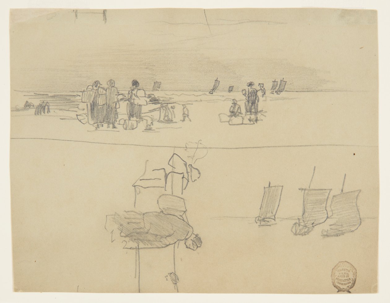 Escena de Playa con Mujeres Llevando Cestas, Cullercoats, Inglaterra de Winslow Homer
