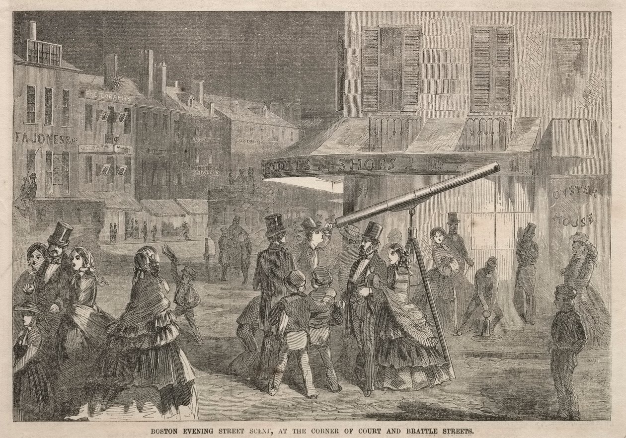 Escena Nocturna en una Calle de Boston, en la Esquina de Court y Brattle Streets, 1857 de Winslow Homer