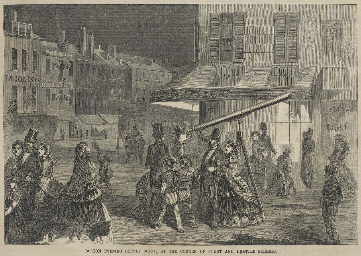 Escena de Calle Nocturna en Boston, en la Esquina de Court y Brattle Streets de Winslow Homer