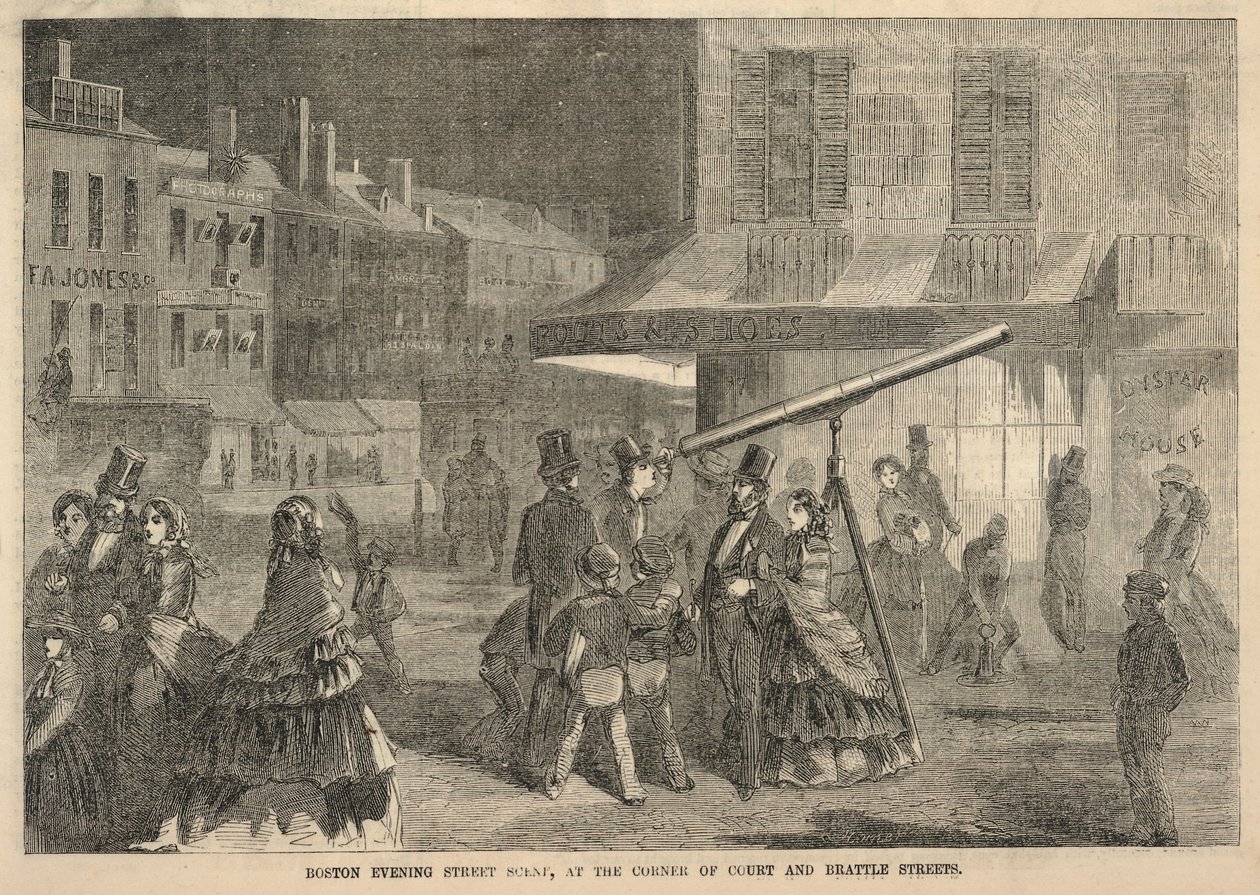 Boston Evening Street Scene, at the Corner of Court and Brattle Streets, de Ballou