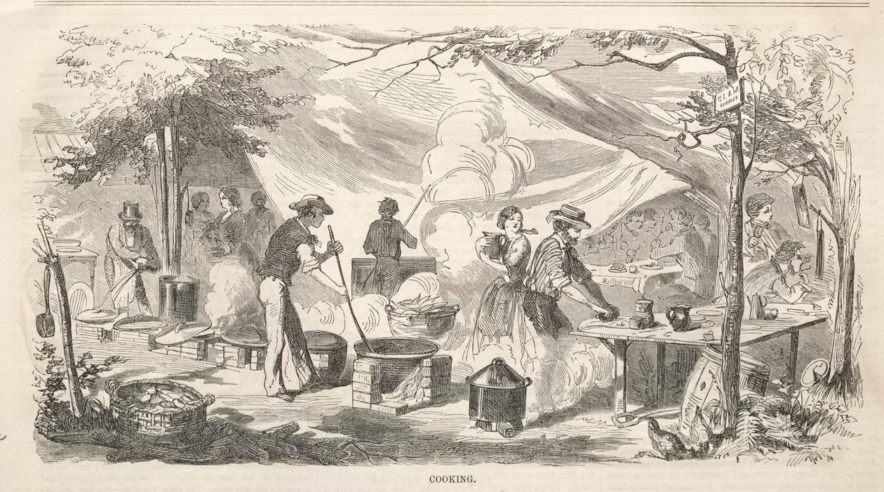 Bocetos de reunión campestre: Cocinando, 1858 de Winslow Homer