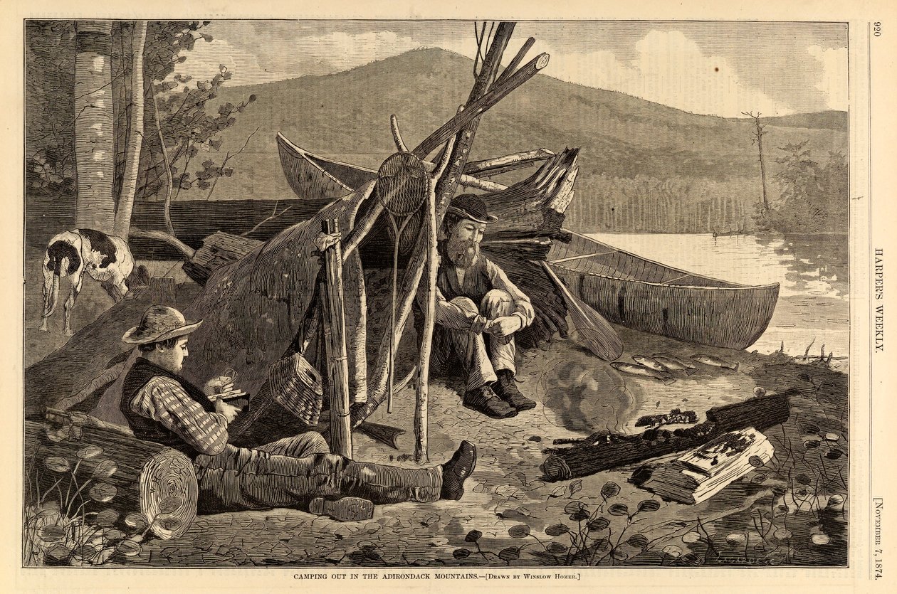 Acampada en las montañas Adirondack, de Harper’s Weekly, 7 de noviembre de 1874 de Winslow Homer
