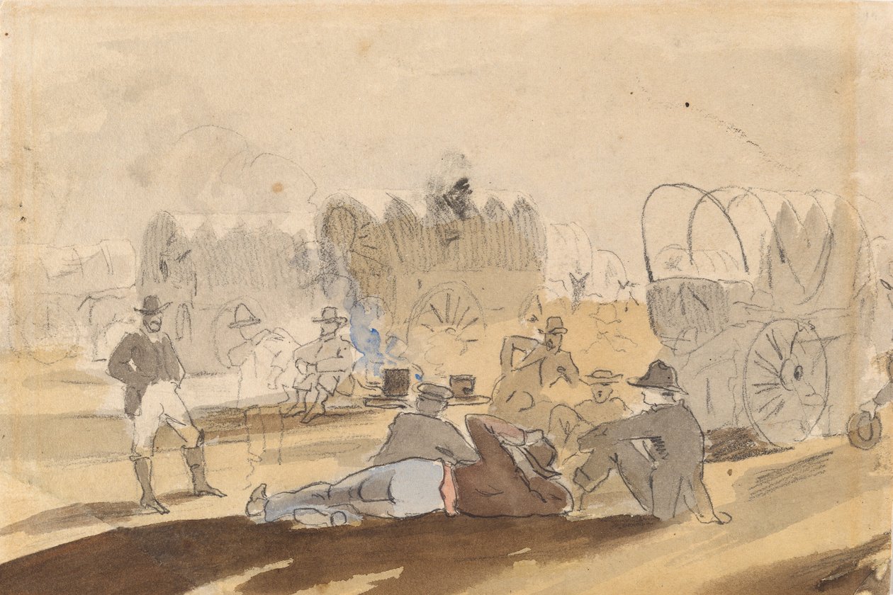 Caravana con carretas cubiertas descansando, 1861 de Winslow Homer