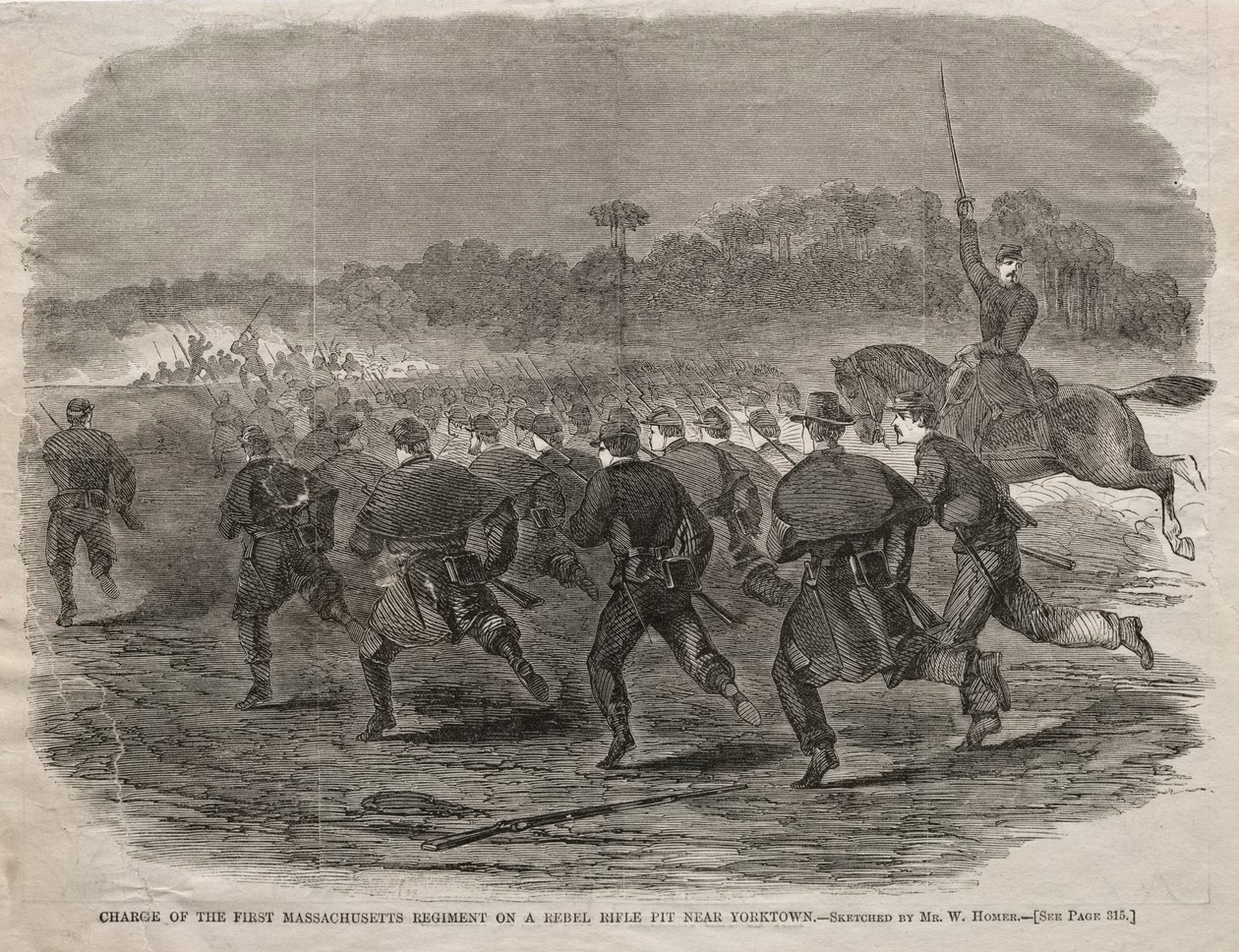 Carga del Primer Regimiento de Massachusetts en una trinchera rebelde cerca de Yorktown, 1862 de Winslow Homer