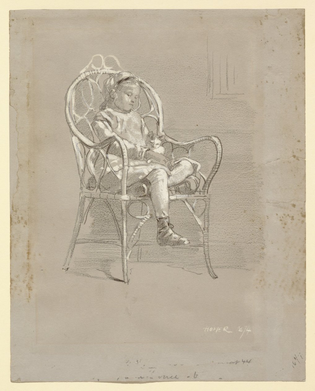 Niño sentado en una silla de mimbre de Winslow Homer