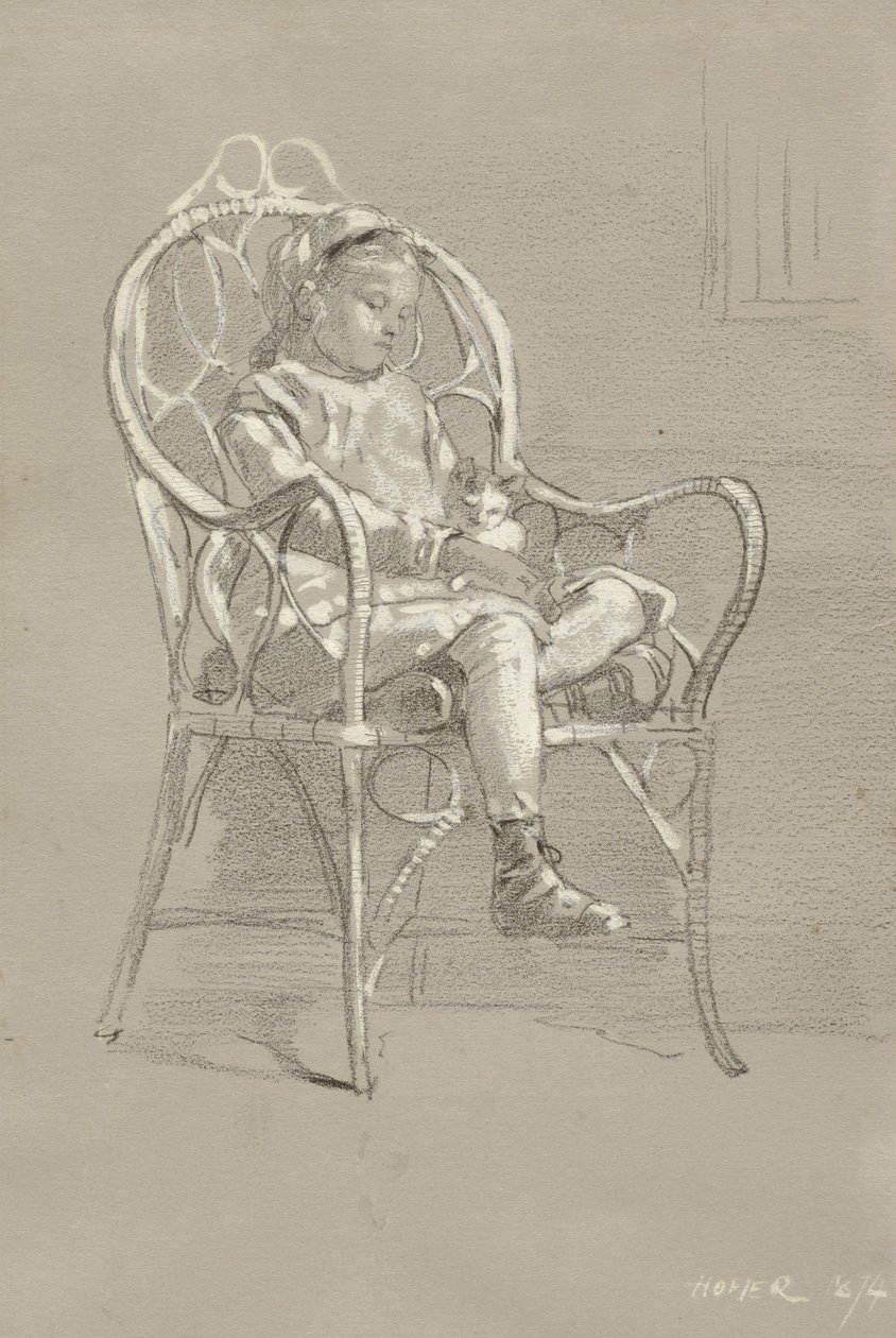 Niño sentado en una silla de mimbre, 1874 de Winslow Homer