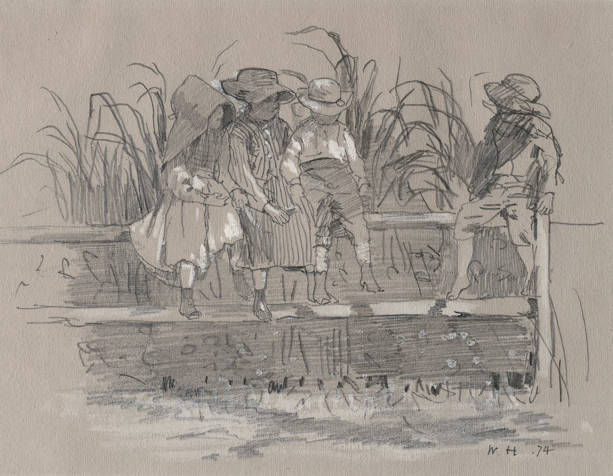 Niños Sentados en una Cerca de Winslow Homer