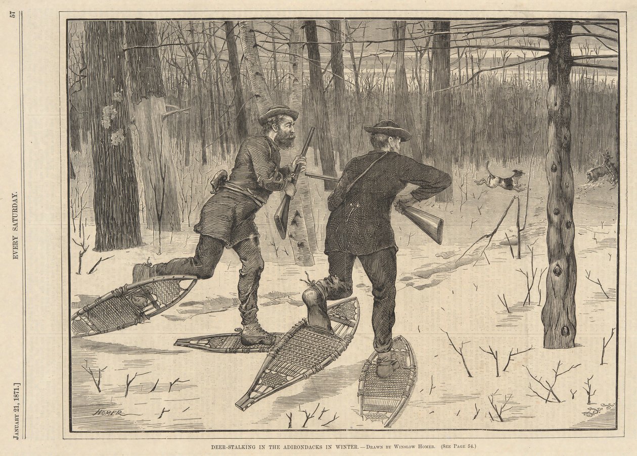 Caza de ciervos en Adirondacks en invierno, de Todos los sábados, 21 de enero de 1871 de Winslow Homer