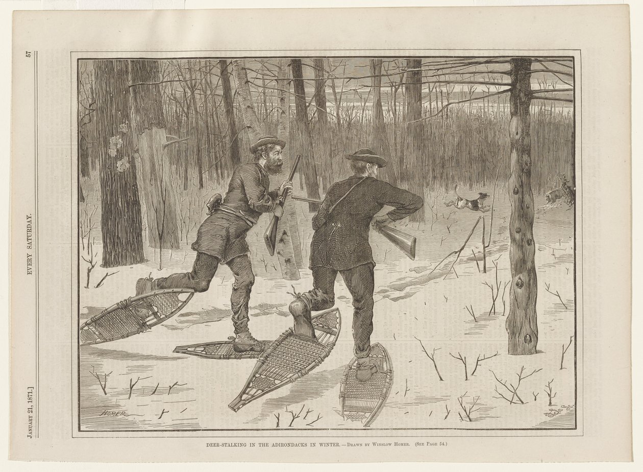 Caza al acecho del ciervo en los Adirondacks en invierno de Winslow Homer