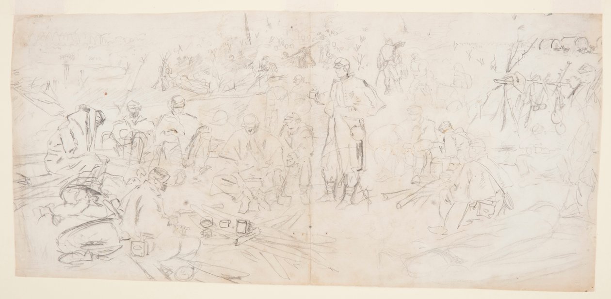 Dibujo, "Un campamento del ejército", 1862 de Winslow Homer