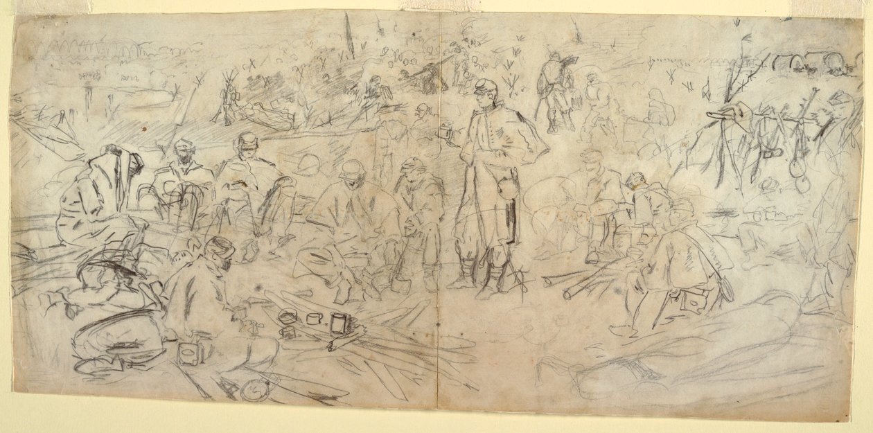 Dibujo, "Un campamento del ejército", 1862 de Winslow Homer