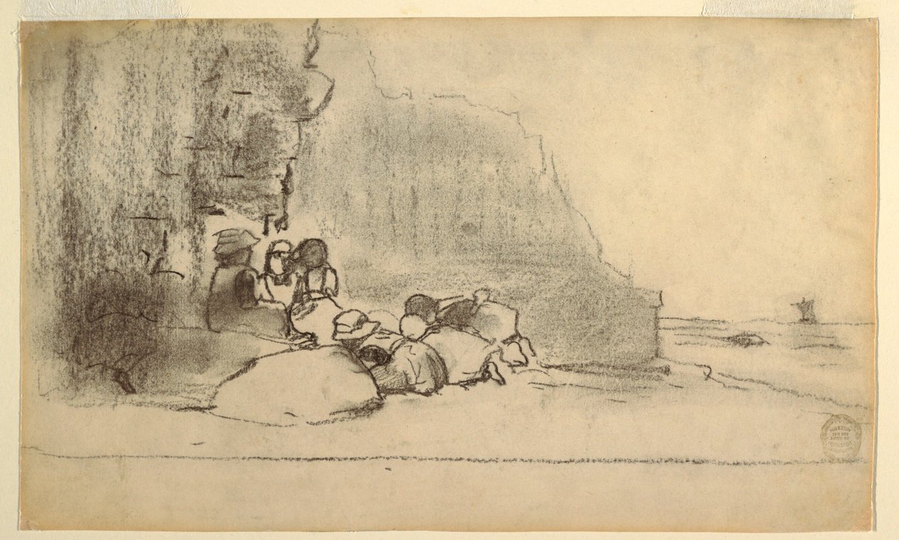 Dibujo, Niños jugando a la orilla del mar, Cullercoats, Inglaterra, 1881-82 de Winslow Homer