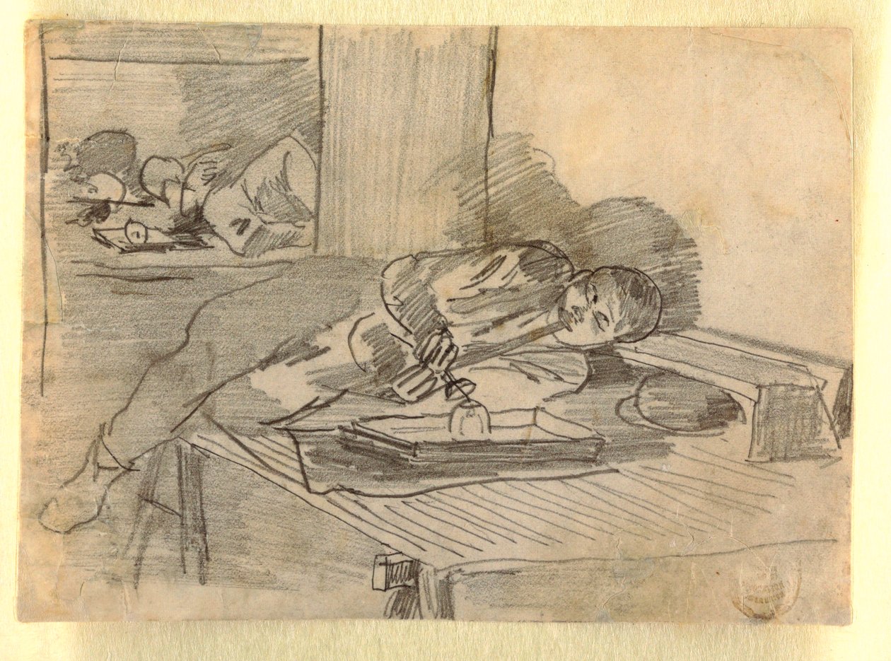 Dibujo, Chino fumando una pipa de opio, un club de Baxter Street, Nueva York, ca. 1874 de Winslow Homer
