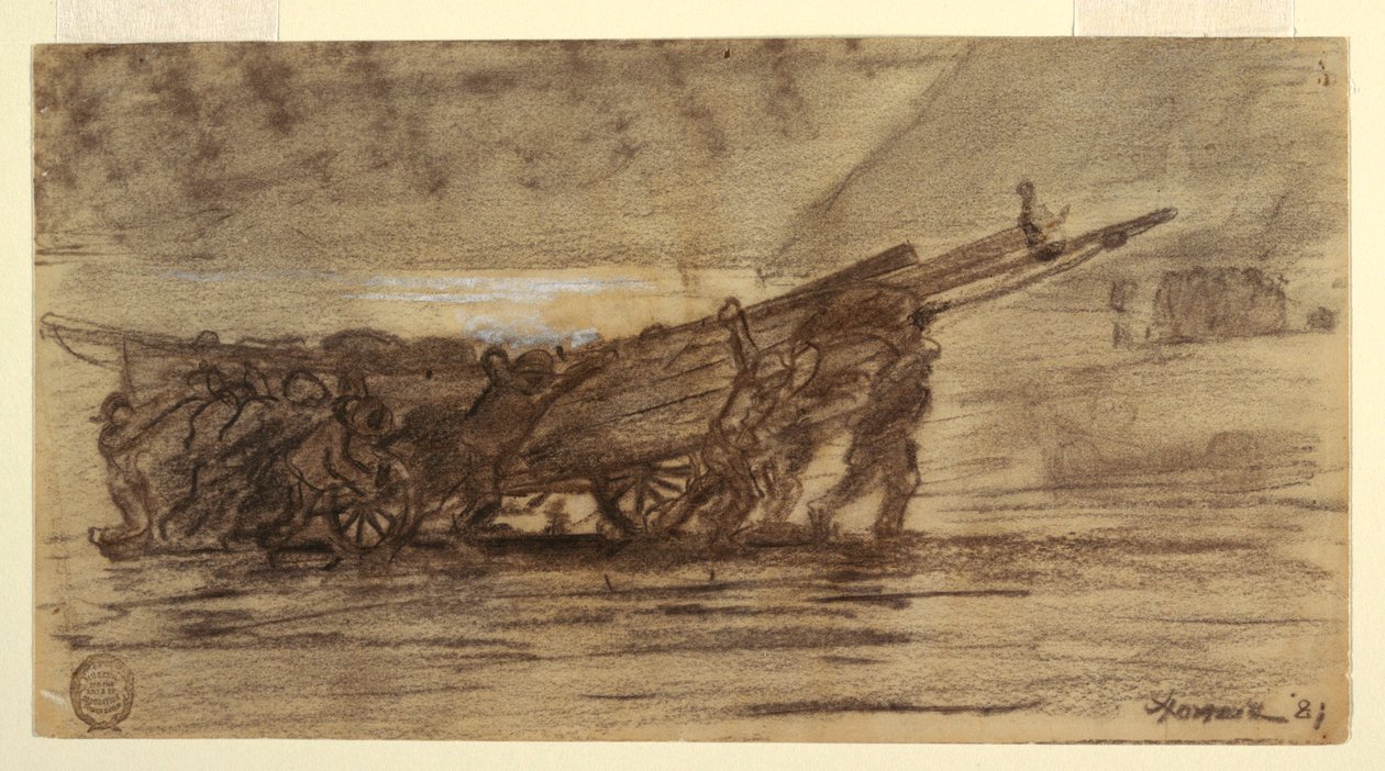 Dibujo, Pescadores varando un barco, Cullercoats, Inglaterra, 1881 de Winslow Homer