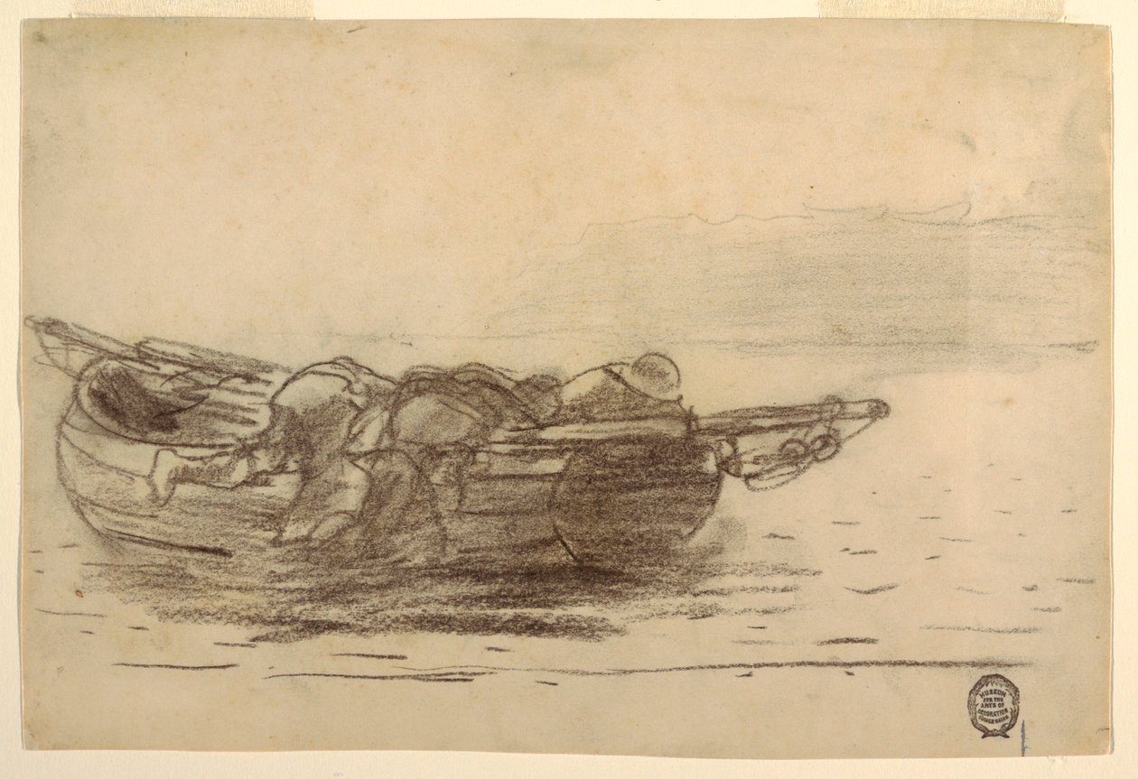Dibujo, Pescadores trepando por las bordas, Cullercoats, Inglaterra, 1881-82 de Winslow Homer