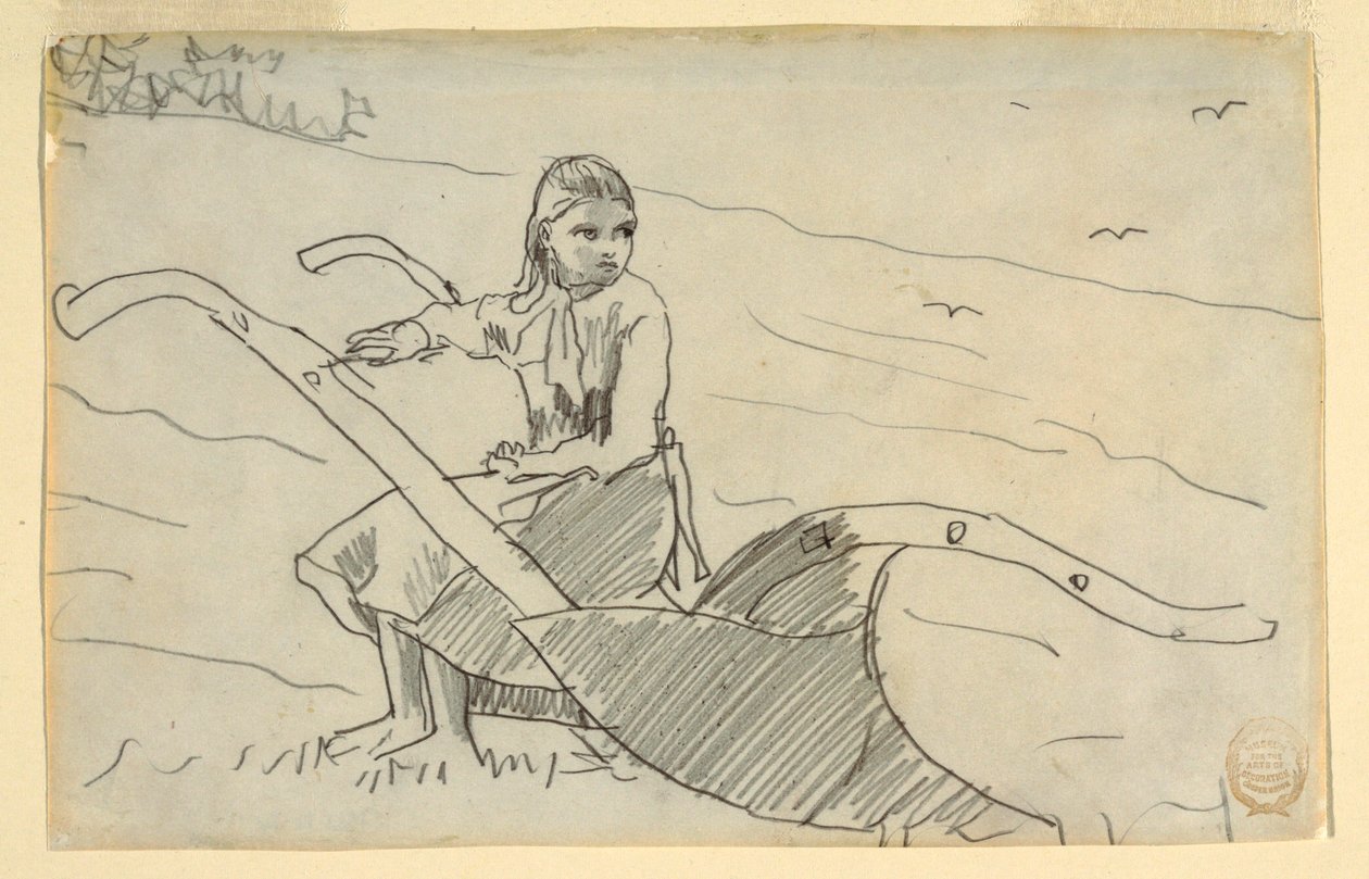 Dibujo, Muchacha sentada en un arado, 1879 de Winslow Homer