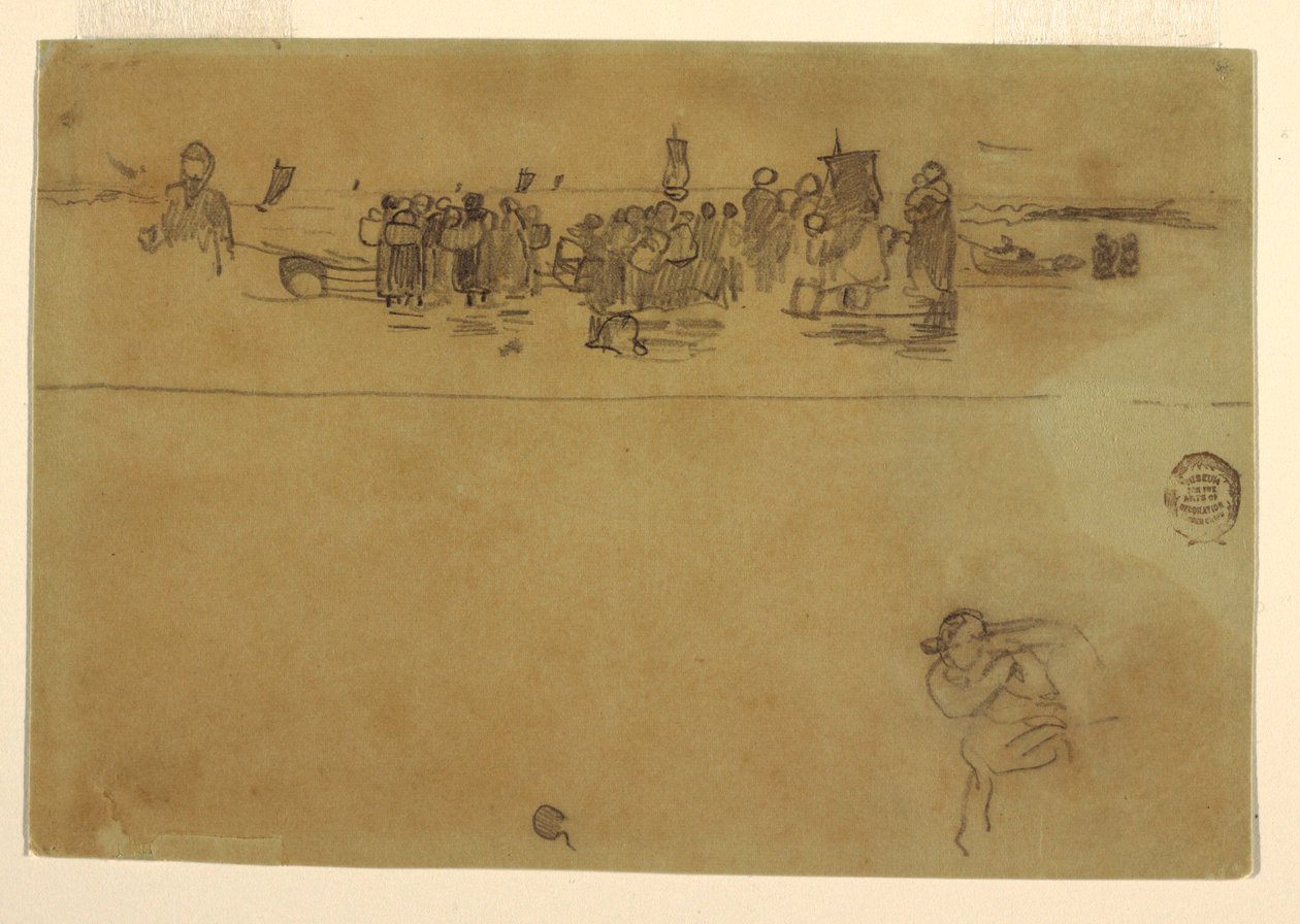 Dibujo, Grupos de mujeres en la playa, Cullercoats, Inglaterra, 1881-82 de Winslow Homer