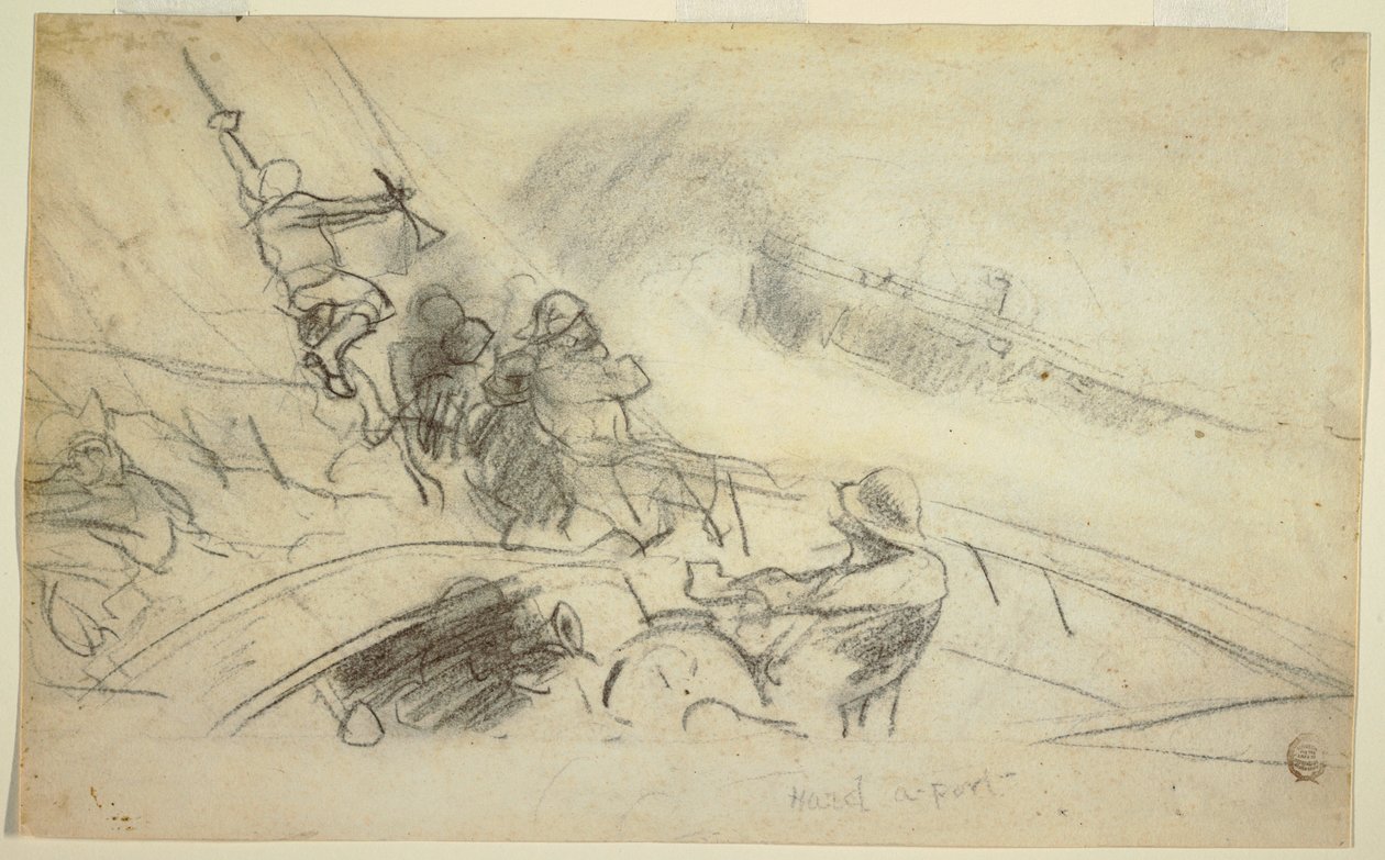 Dibujo, Hard-a-Port, 1885-90 de Winslow Homer