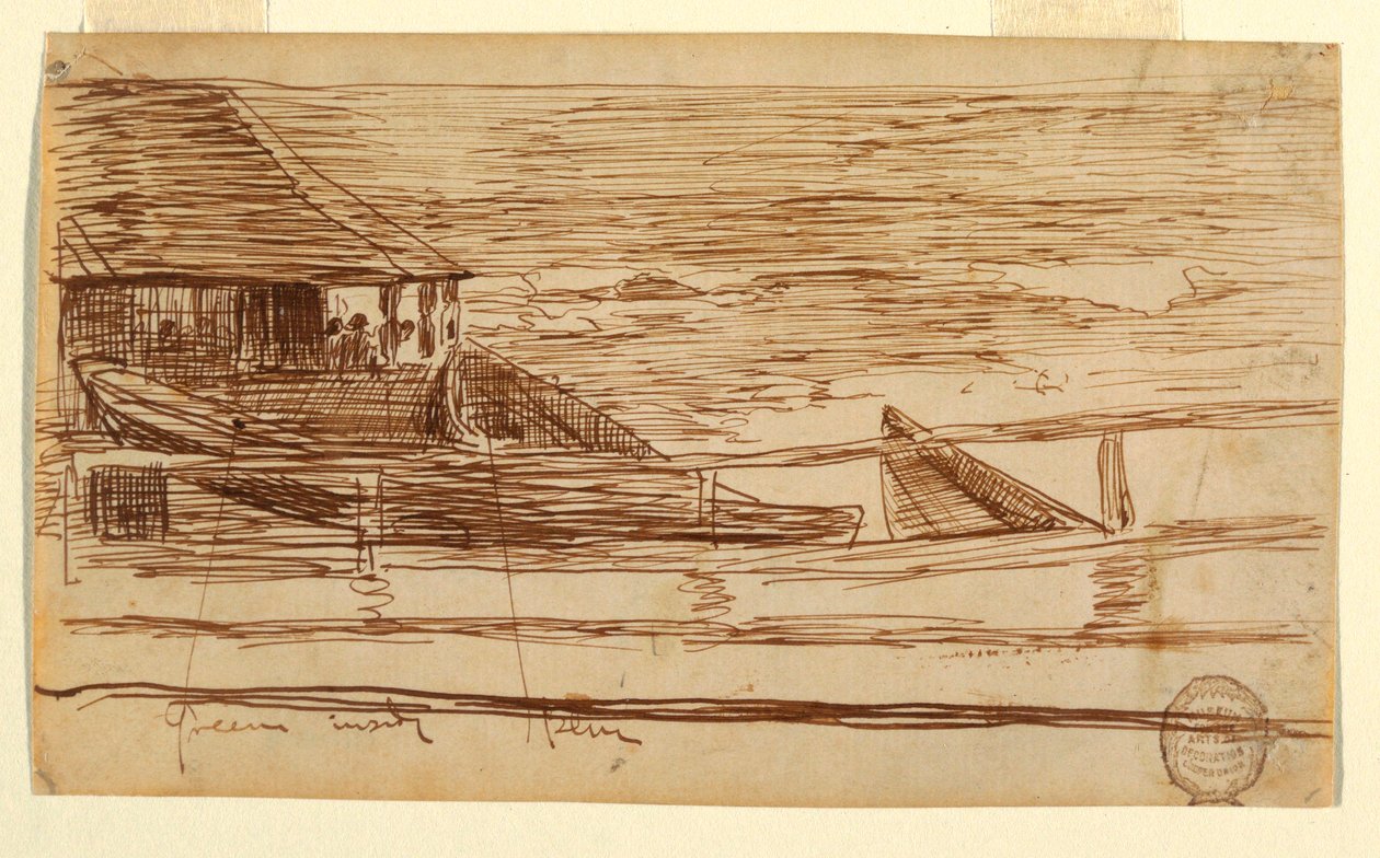 Dibujo, Casa en una barandilla con patos varados, Cullercoats, Inglaterra, 1881 de Winslow Homer