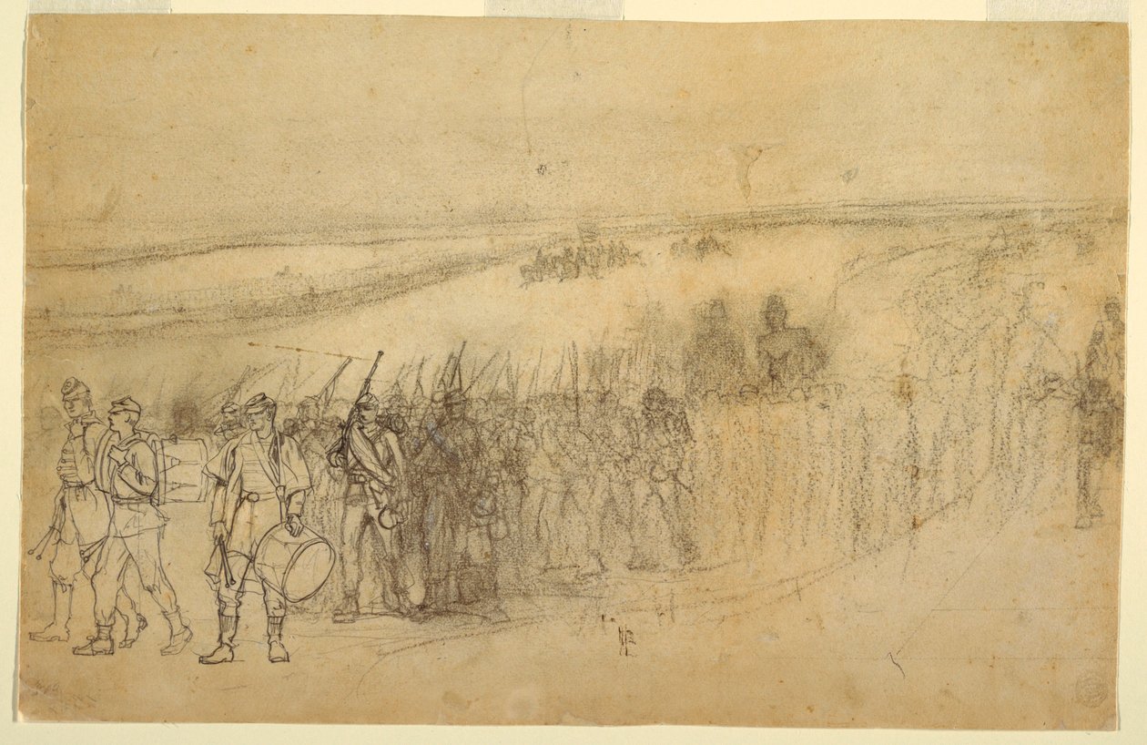 Dibujo, Columna de infantería en marcha, ca. 1862 de Winslow Homer