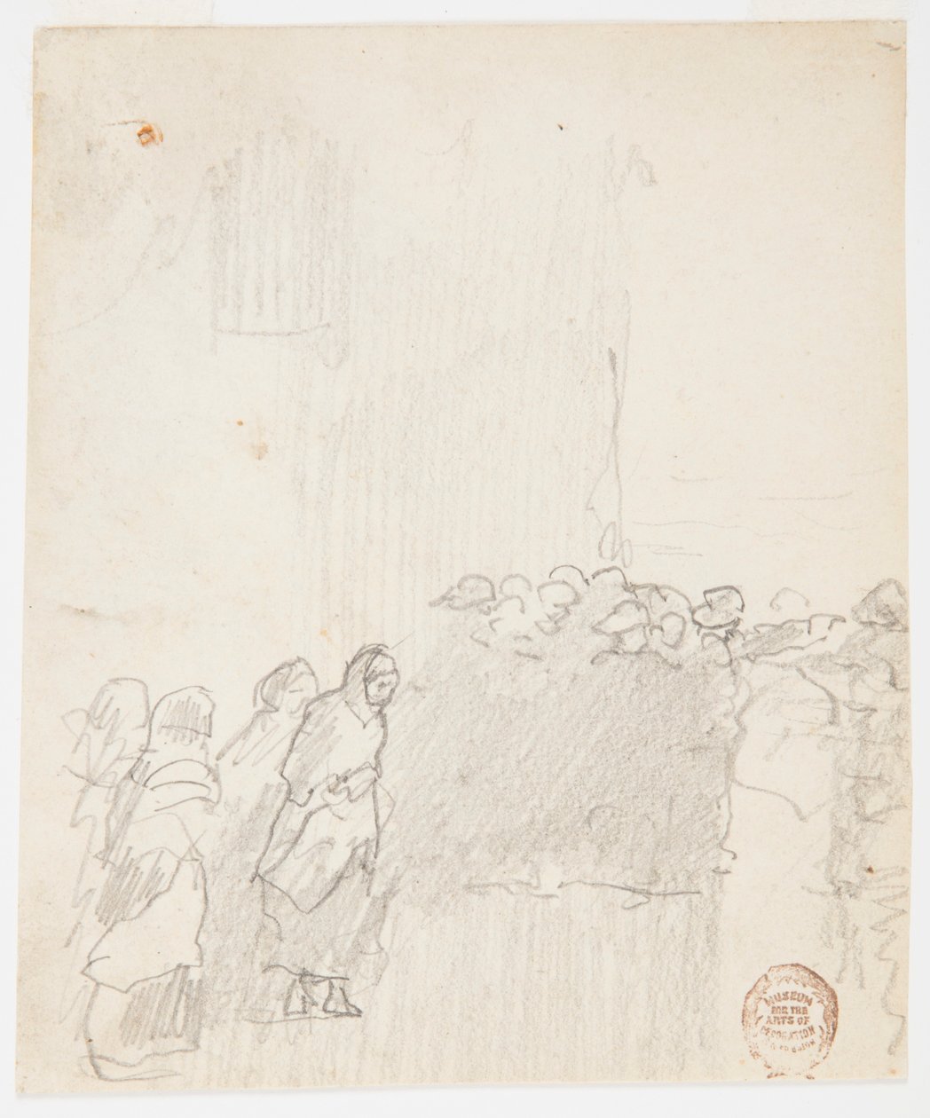 Dibujo, Hombres y mujeres mirando al mar, Cullercoats, Inglaterra, 1881 de Winslow Homer