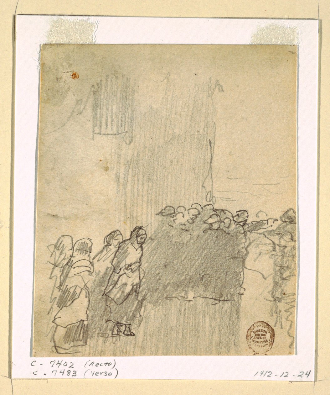 Dibujo, Hombres y mujeres mirando al mar, Cullercoats, Inglaterra, 1881 de Winslow Homer