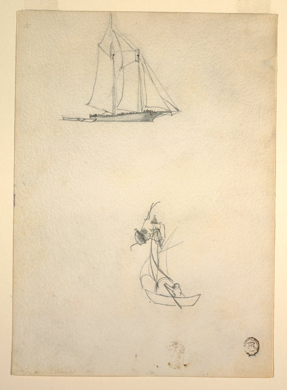 Dibujo, Goleta y tres botes, 1881 de Winslow Homer
