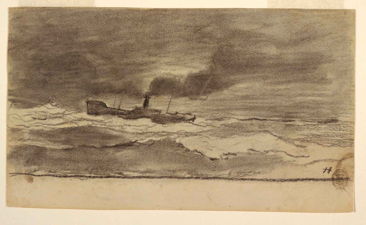 Dibujo, Paisaje marino con arrastrero pesquero, Cullercoats, Inglaterra, 1881-82 de Winslow Homer