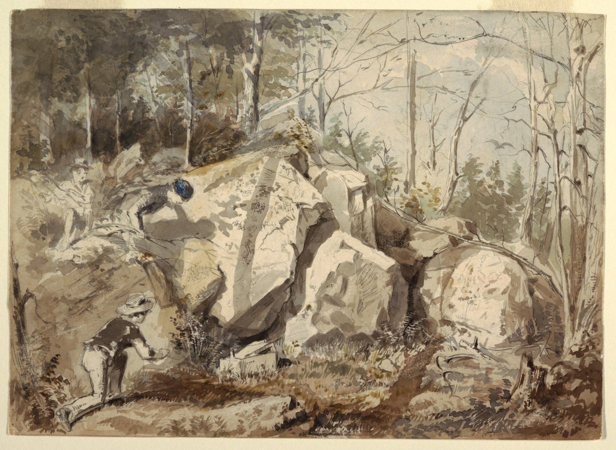 Dibujo, Colocación de una trampa para ardillas, ca. 1855 de Winslow Homer