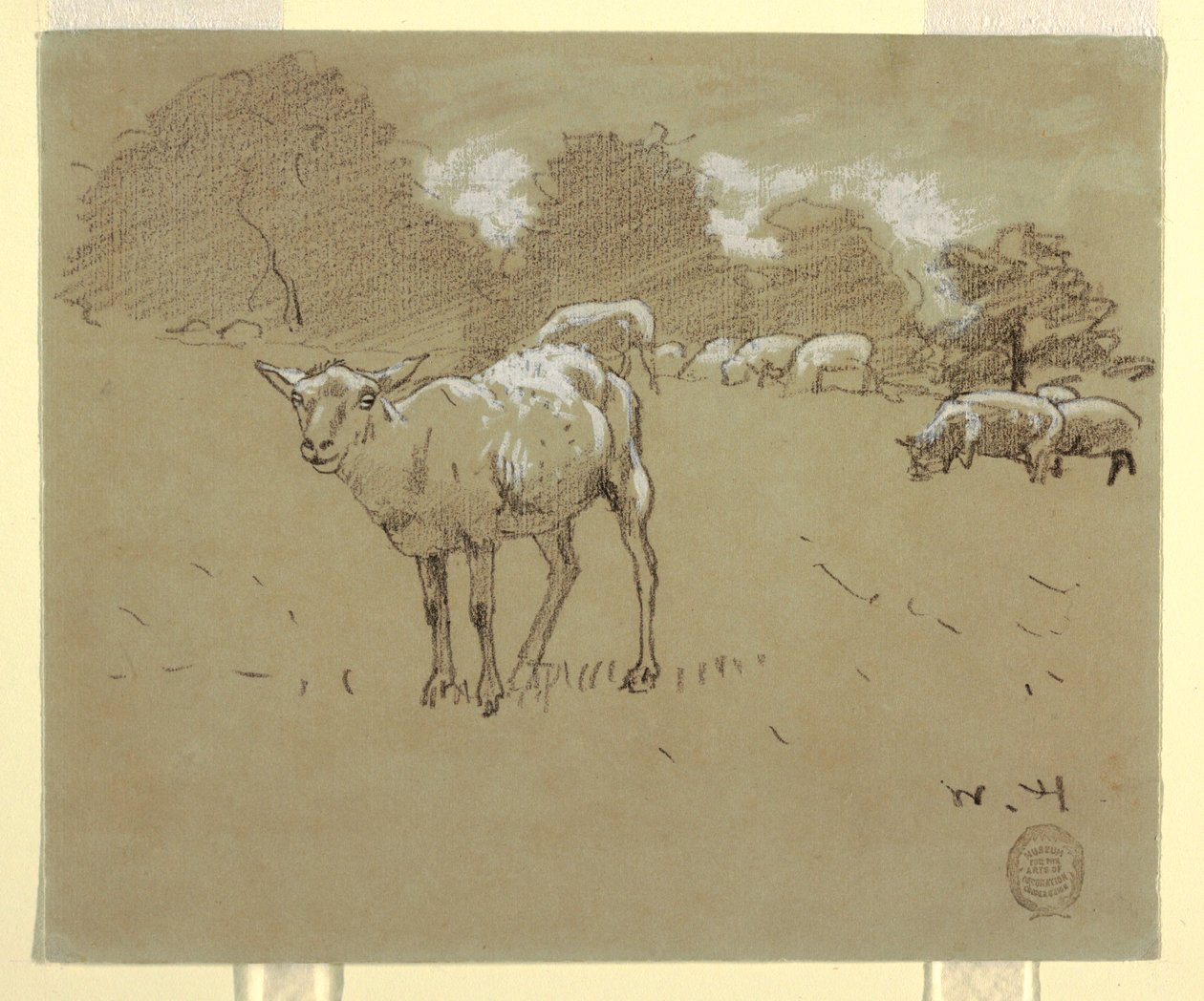 Dibujo, Ovejas pastando en un campo, ca. 1875-78 de Winslow Homer